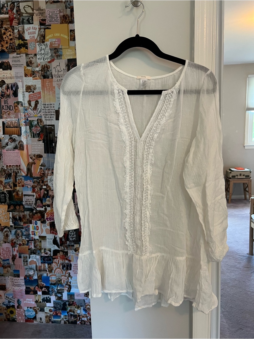 White Lace-Trim Peasant Top - Women